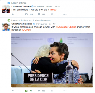 Twitter celebration by, of and about COP21 leadership.
